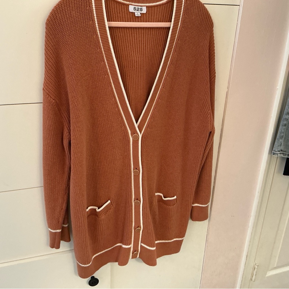 Nordstrom 525 America Tan Cardigan Sweater V-Neck Long Sleeves